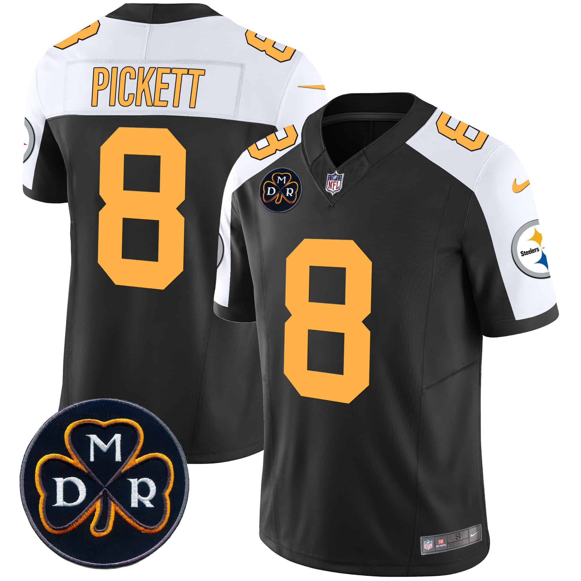 Men Pittsburgh Steelers #8 Pickett Black 2024 Nike DMR Patch Vapor Limited NFL Jersey